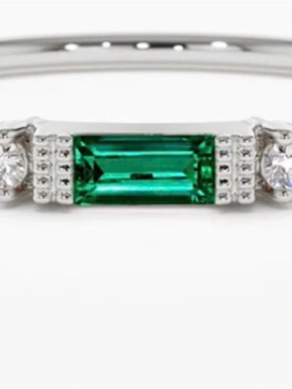 Delicate Silver Ring with Green Baguette Stone
